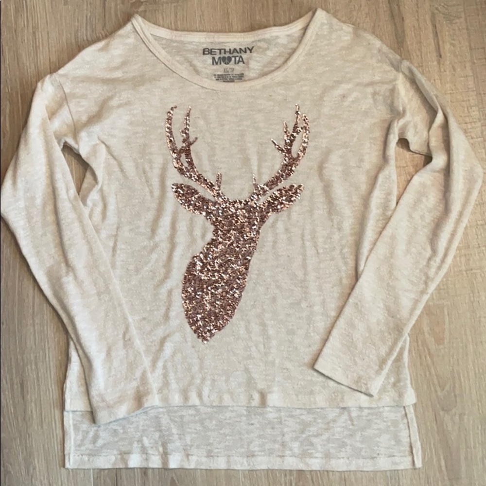 XS Bethany Mota sequin reindeer shirt